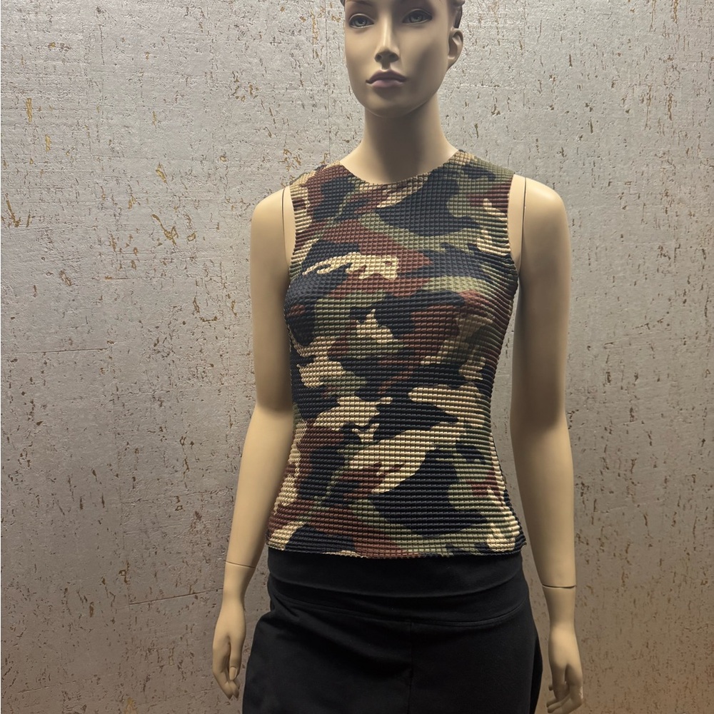 Kisca Women’s Crinkled Camouflage Tank Top with Earth Tones